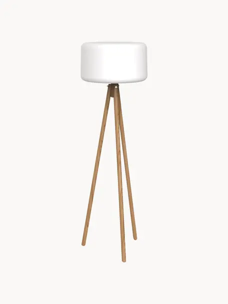 Stmívatelné zahradní LED svítidlo se zástrčkou a dálkovým ovládáním Chloe, Bílá, bukové dřevo, Ø 45 cm, V 140 cm