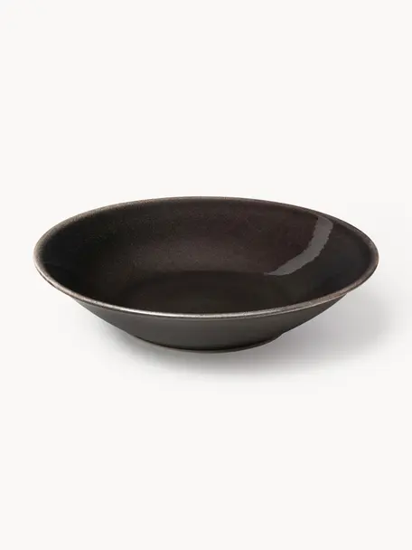 Piatti fondi fatti a mano Nordic Coal 4 pz, Gres, Nero maculato, Ø 22 cm