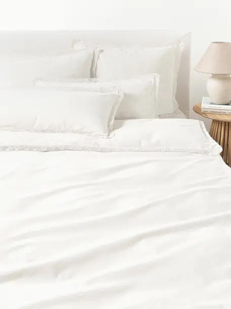 Baumwoll-Bettdeckenbezug Adoria mit Rüschen, Webart: Renforcé Renforcé besteht, Weiss, B 200 x L 200 cm