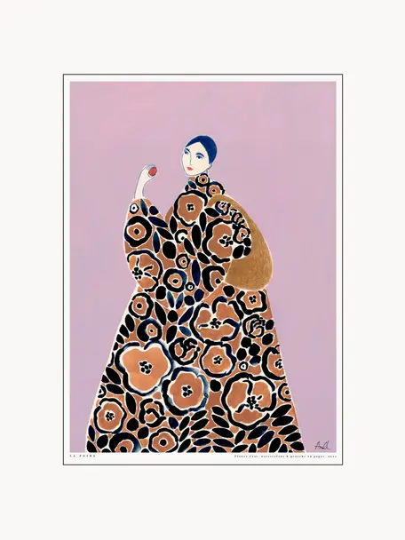 Poster Flower Coat, Rosa chiaro, marrone chiaro, Larg. 30 x Alt. 40 cm