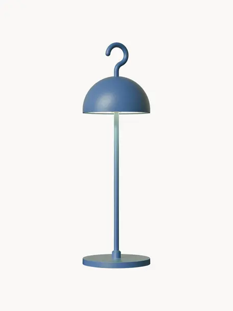 Kleine mobile LED-Außentischlampe Hook, dimmbar, Graublau, Ø 11 x H 36 cm