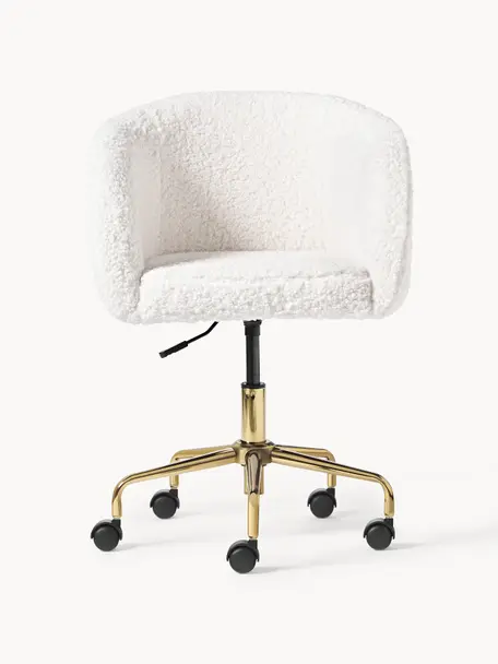 Krzesło biurowe Teddy Emmie, Tapicerka: 100% poliester (Teddy) Dz, Stelaż: metal powlekany, Kremowobiały Teddy, odcienie złotego, S 58 x G 60 cm