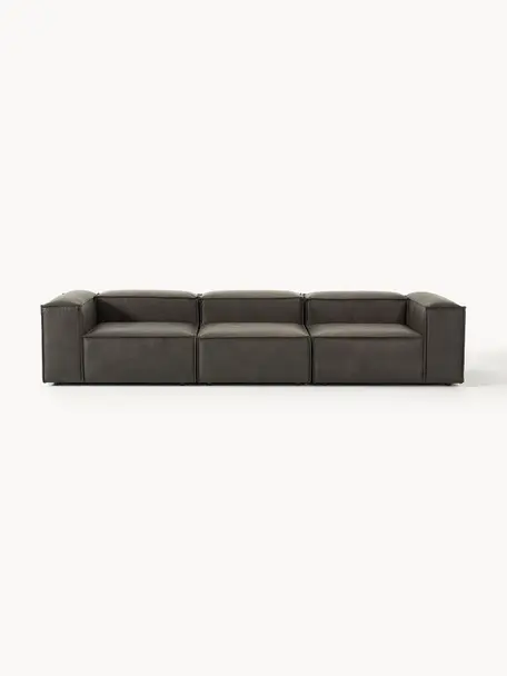 Sofá modular de cuero reciclado Lennon (4 plazas), Tapizado: cuero reciclado (70% cuer, Estructura: madera maciza, madera con, Patas: plástico Este producto es, Cuero gris pardo, An 327 x F 119 cm