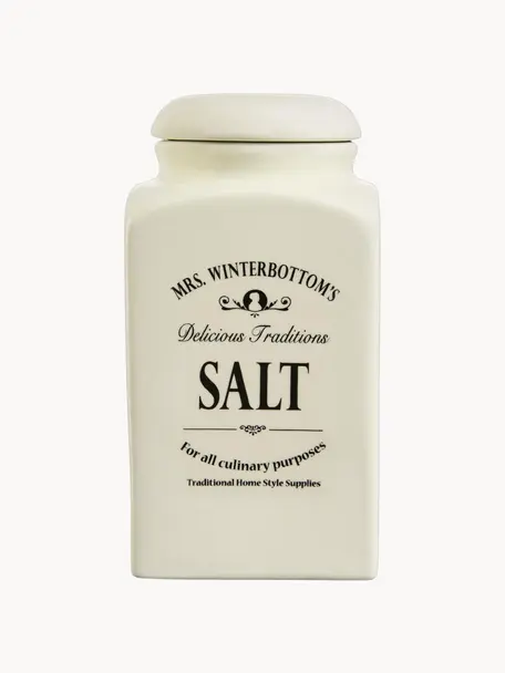 Bote Mrs Winterbottoms Salt, Gres, Blanco crema, negro, Ø 11 x Al 21 cm