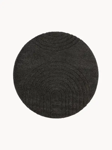 Tapis rond à poils longs texturé Norwalk, 100 % polypropylène, Noir, Ø 160 (taille L)