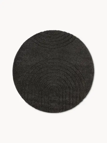 Kulatý koberec s vysokým vlasem a geometrickým vzorem Norwalk, 100 % polypropylen, Antracitová, Ø 160 (velikost L)