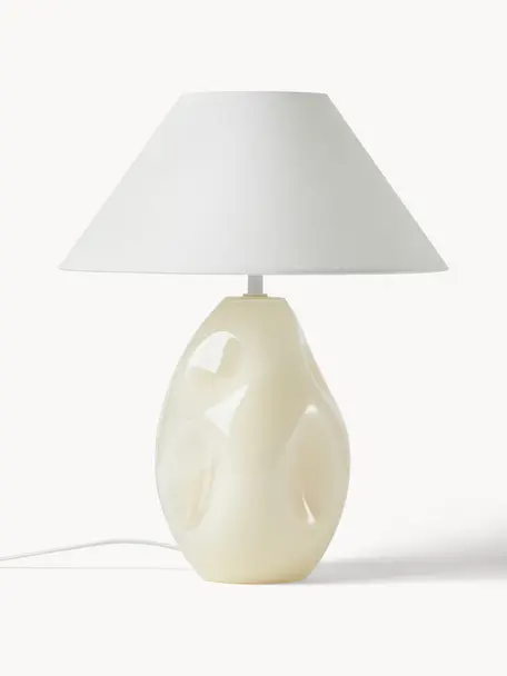 Tafellamp Xilia van opaalglas, Lampenkap: textiel, Lampvoet: opaalglas, Crèmewit, wit, Ø 40 x H 18 cm