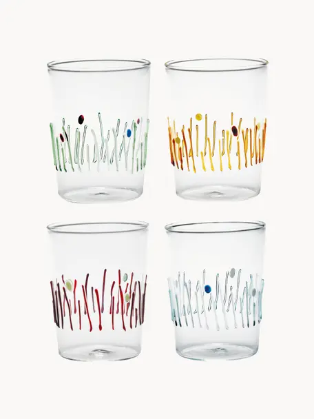 Handgefertigte Wassergläser Quattro, 4er-Set, Borosilikatglas, Transparent, Mehrfarbig, Ø 8 x H 11 cm, 400 ml