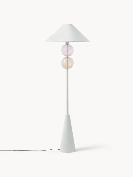 Stehlampe Aglaia mit Glaskugeln, Lampenschirm: Leinen (100 % Polyester), Weiß, Hellbraun, Rosa, H 155 cm