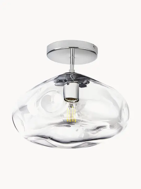 Deckenleuchte Amora aus Glas, Lampenschirm: Glas, Baldachin: Metall, gebürstet, Transparent, Silberfarben, Ø 35 x H 28 cm