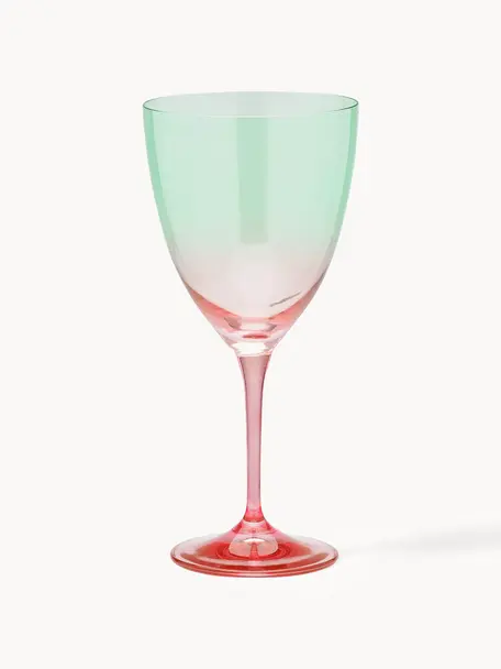 Wijnglazen Ombre Flash, 2 stuks, Glas, Turquoise groen, koraalrood, Ø 10 x H 12 cm, 400ml