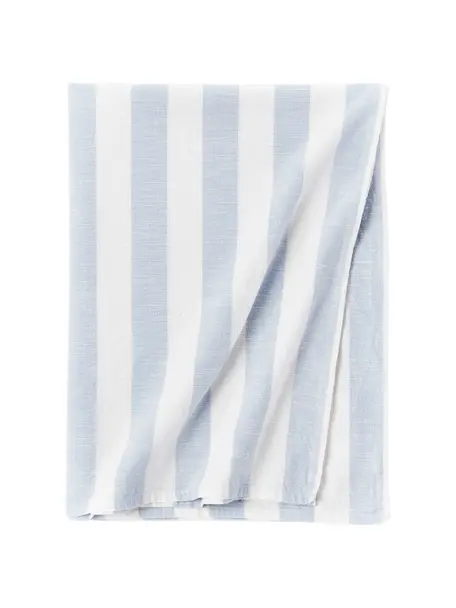Nappe à rayures Strip, 100 % coton, Blanc cassé, lavande, 6-8 personnes (long. 200 x larg. 140 cm)