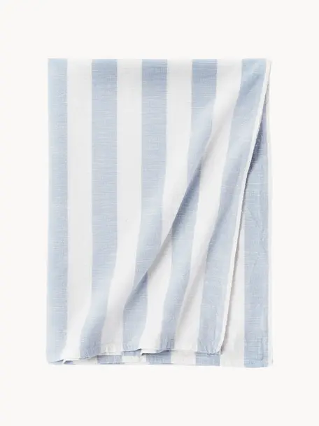 Mantel a rayas Tira, 100% algodón, Blanco, azul claro, De 6 a 8 comensales (An 140 x L 200 cm)