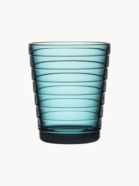 Bicchieri Aino Alvaro Aalto 2 pz, Vetro, Turchese trasparente, Ø 7 x Alt. 9 cm, 220 ml