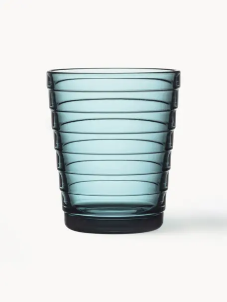 Bicchieri Aino Alvaro Aalto 2 pz, Vetro, Turchese trasparente, Ø 7 x Alt. 9 cm, 220 ml