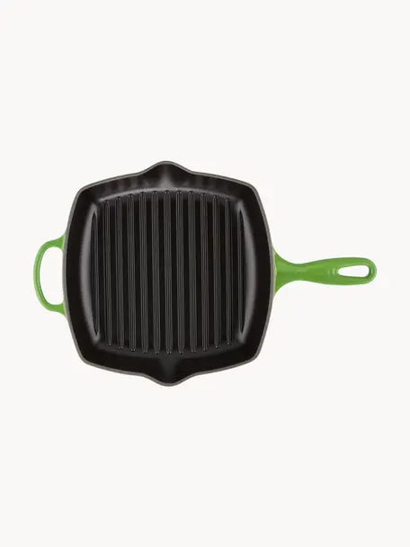 Vierkante grillpan Signature Collection uit gietijzer met gegroefde structuur, Geëmailleerd gietijzer, Groentinten, B 44 x H 5 cm