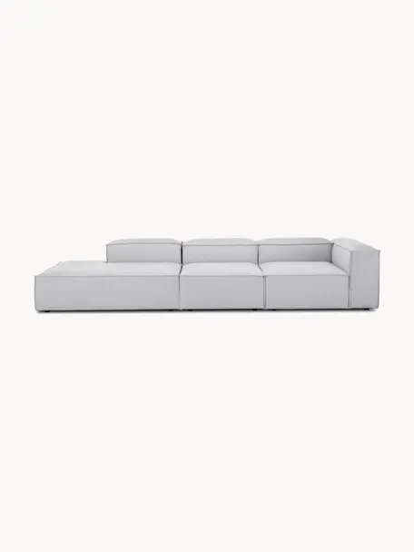 Modulare XL-Ottomane Lennon, Bezug: 100 % Polyester Der strap, Gestell: Massives Kiefernholz FSC-, Füße: Kunststoff, Webstoff Hellgrau, B 357 x T 119 cm, Rückenlehne rechts