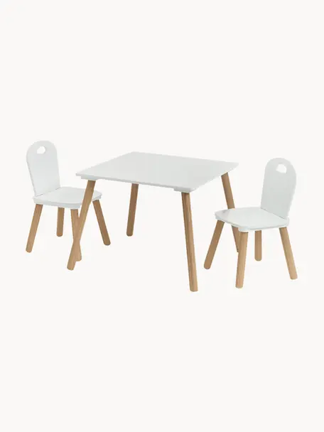 Set de mesa infantil Scandi, 3 pzas., Estructura: madera de pino con revest, Blanco, madera clara, Set de diferentes tamaños