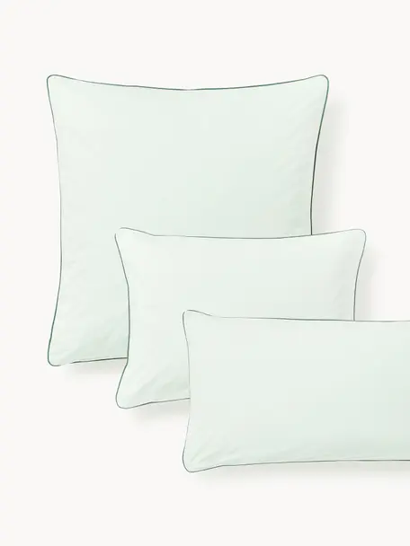 Taie d'oreiller en percale de coton avec passepoil Daria, Vert sauge, vert, larg. 50 x long. 70 cm