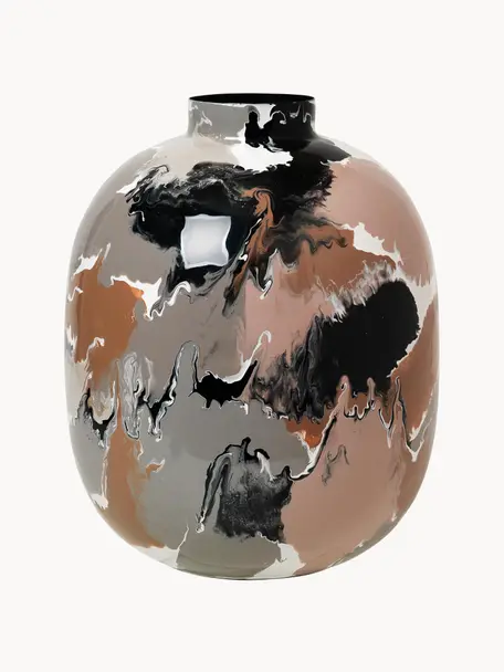 Ručně vyrobená váza z železa Thyra, Smaltovaný kov, Šedá, hnědá, černá, starorůžová, Ø 25 cm, V 31 cm