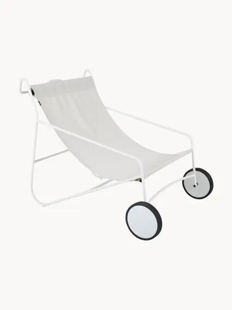 Sillones con ruedas para exterior Poul, 2 uds., Tapizado: tela, Estructura: aluminio recubierto, Blanco Off White, An 74 x F 106 cm