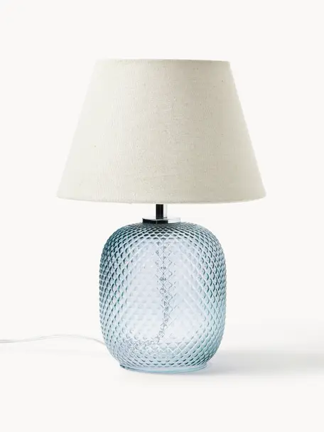 Kleine Tischlampe Cornelia mit getöntem Glasfuß, Lampenschirm: Polyester, Lampenfuß: Glas, Beige, Hellblau, Ø 28 x H 38 cm