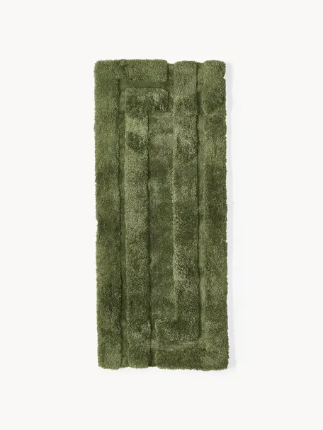 Tapis d'entrée moelleux à poils longs texturé Genève, Vert foncé, larg. 80 x long. 200 cm