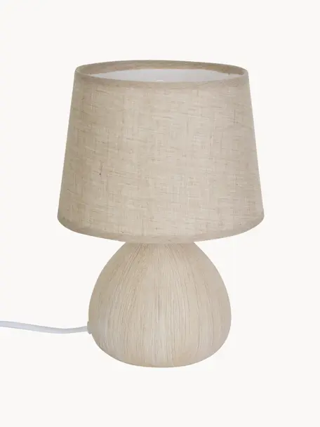 Kleine Keramik-Tischlampe Ramzi, Lampenschirm: Baumwolle, Lampenfuß: Keramik, Beige, meliert, Ø 18 x H 26 cm