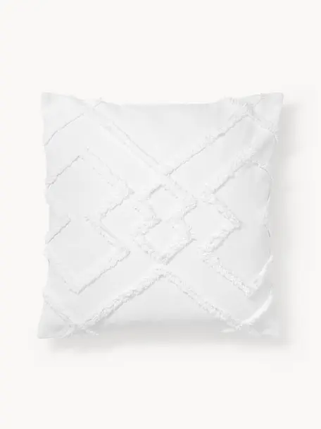 Poszewka na poduszkę z perkalu bawełnianego z tuftowaną dekoracją Faye, 100% bawełna, Biały, S 50 x D 50 cm