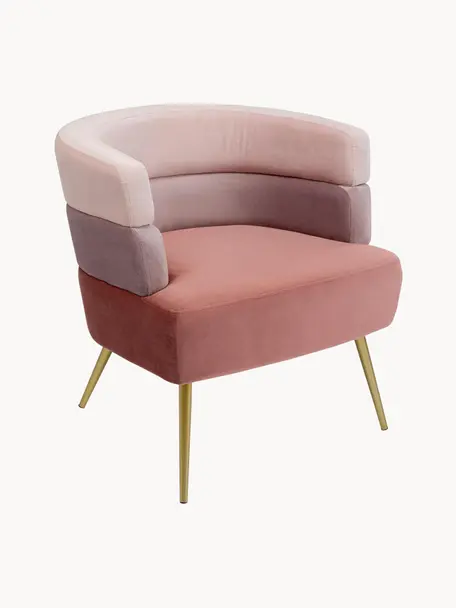 Sillón de terciopelo diseño retro Sandwich, Tapizado: terciopelo de poliéster, Patas: metal recubierto, Terciopelo tonos rosas, An 65 x F 64 cm