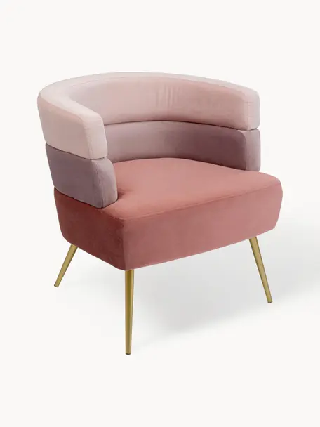 Samt-Sessel Sandwich im Retro-Design, Bezug: Polyestersamt, Beine: Metall, beschichtet, Samt Rosatöne, Goldfarben, B 65 x T 64 cm
