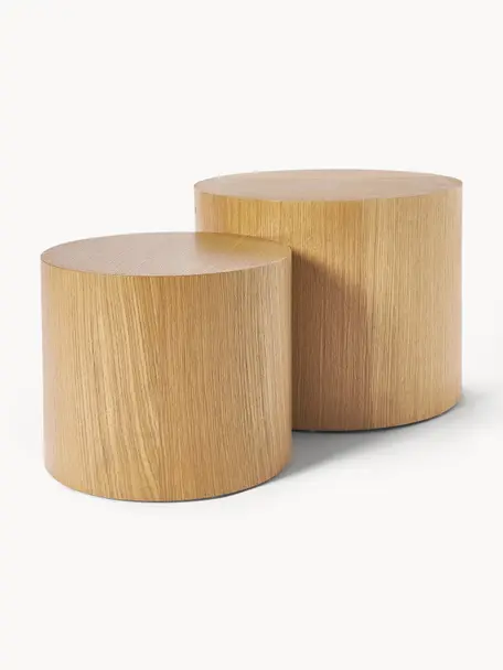 Set 2 tavolini da salotto in legno Dan, Pannello di fibra a media densità (MDF) con finitura in legno di quercia, Legno chiaro, Set in varie misure