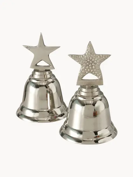 Deko-Glocken-Set Liselle aus Metall, 2-tlg., Aluminium, beschichtet, Silberfarben, Ø 7 x H 11 cm