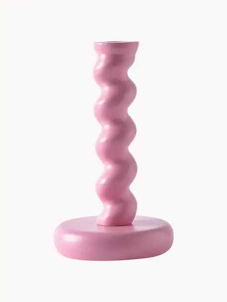 Candelabro in metallo fatto a mano Twister, Metallo rivestito, Rosa, Ø 14 x Alt. 24 cm