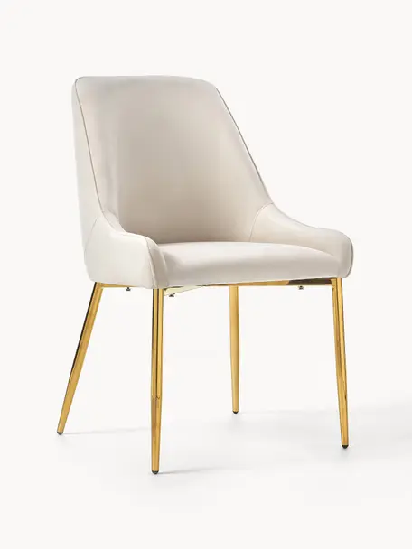 Krzesło tapicerowane z aksamitu Ava, Tapicerka: aksamit (100% poliester) , Nogi: metal galwanizowany, Jasnobeżowy aksamit, S 53 x G 60 cm