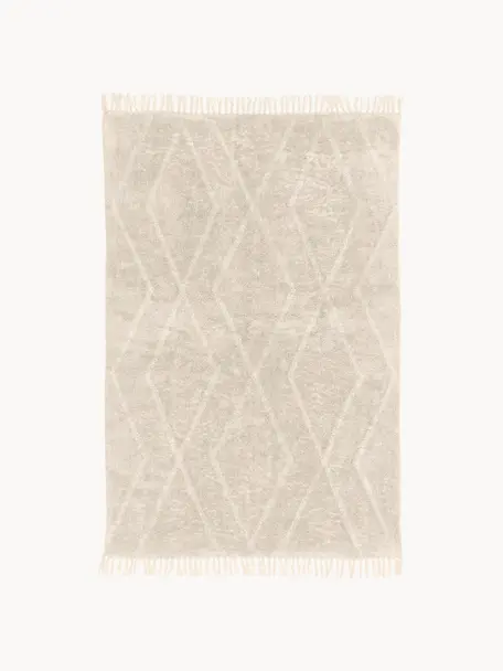 Tappeto in cotone fatto a mano con motivo a rombi e frange Bina, Beige, Larg. 160 x Lung. 230 cm (taglia M)
