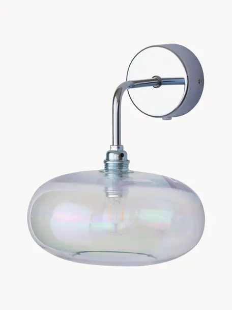 Wandlamp Horizon van mondgeblazen glas, Lampenkap: mondgeblazen glas, Iriserend, zilverkleurig, B 21 x D 24 cm
