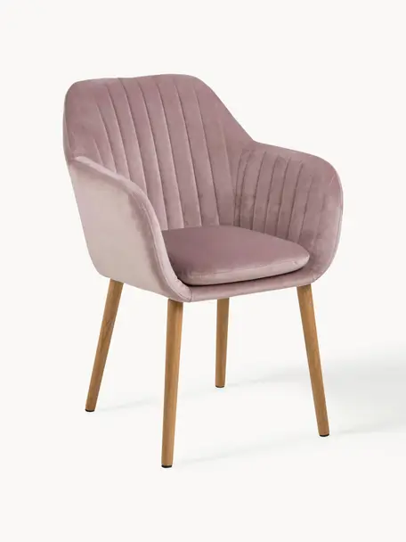 Chaise rembourrée en velours Emilia, Velours vieux rose, bois de chêne, larg. 57 x prof. 59 cm