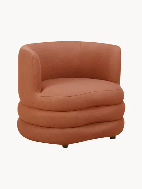 Design bouclé fauteuil Solomon, Bekleding: 100% polyester Met 35.000, Frame: massief sparrenhout, berk, Poten: kunststof Dit product is , Bouclé terracotta, B 95 x D 80 cm