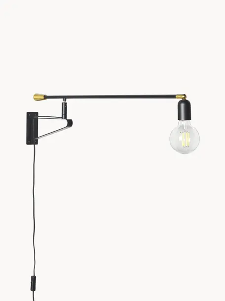 Verstelbare wandlamp Danon, Zwart, goudkleurig, B 83 x B 200 cm