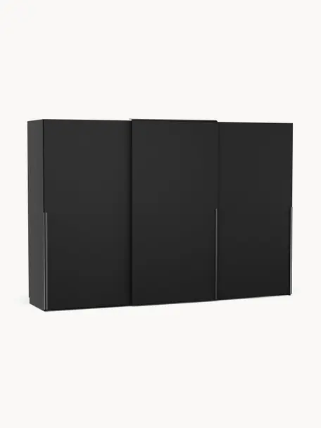 Armario modular Leon, 3 puertas correderas (300 cm), diferentes variantes, Estructura: tablero aglomerado revest, Negro, Interior Basic (An 300 x Al 200 cm)