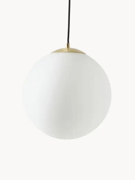Hanglamp  met bollen Beth van opaalglas, Lampenkap: opaalglas, Decoratie: vermessingd metaal, Wit, Ø 30 cm