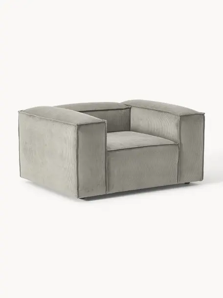 Fauteuil en velours côtelé Lennon, Velours côtelé gris, larg. 130 x prof. 101 cm