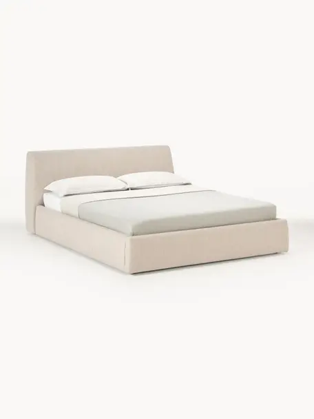 Łóżko tapicerowane Cloud, Tapicerka: 100% poliester (tkanina s, Korpus: lite drewno sosnowe z cer, Beżowa tkanina, S 180 x D 200 cm