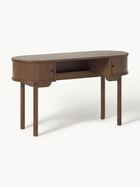 Pracovný stôl s drážkovou prednou časťou Calary, Drevo, tmavohnedá lakovaná, Š 130 x H 50 cm