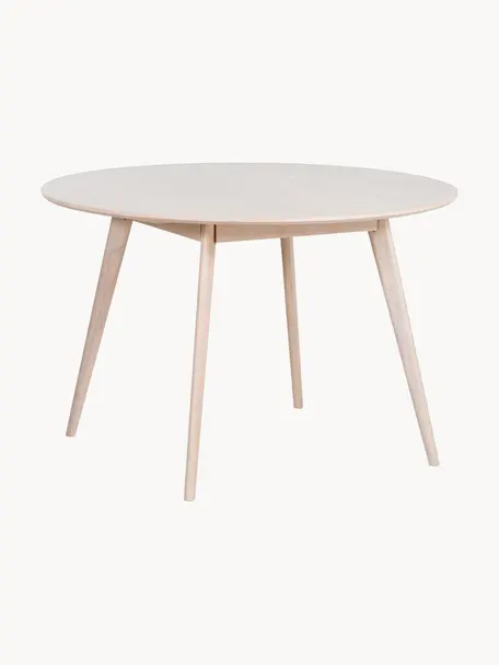 Mesa de comedor redonda de roble Yumi, Ø 115 cm, Madera de roble maciza y cepillada en blanco, Madera de roble blanqueada, Ø 115 cm