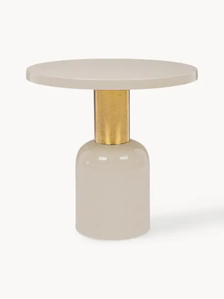 Tavolino Nalima, Struttura: acciaio smaltato e parzia, Beige chiaro, dorato, Ø 50 x Alt. 50 cm