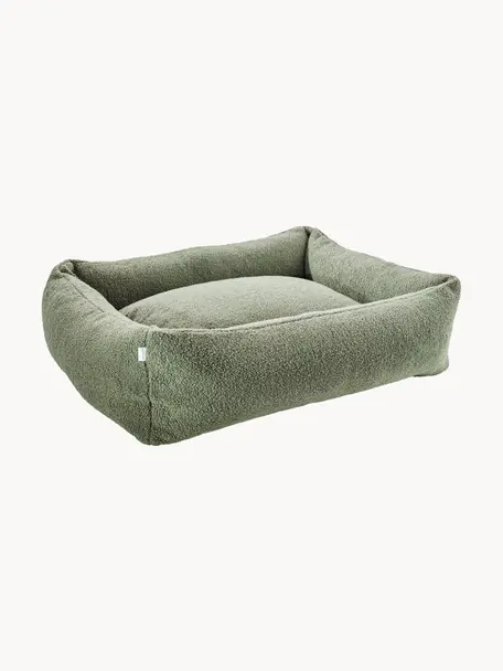 Bouclé-Hundebett Teddy, verschiedene Grössen, Bezug: Bouclé (100 % Polyester) , Olivgrün, B 68 x T 55 cm