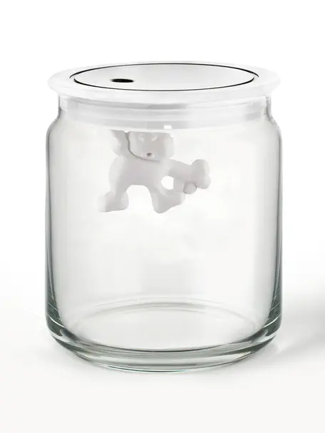 Boîte de rangement Gianni, haut. 12 cm, Verre, résine thermoplastique, Blanc, transparent, Ø 11 x haut. 12 cm