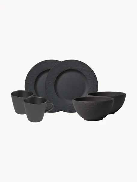 Komplet naczyń śniadaniowych z porcelany Manufacture Rock, dla 2 osób (6 elem.), Porcelana premium, Czarny, matowy, dla 2 osób (6 elem.)